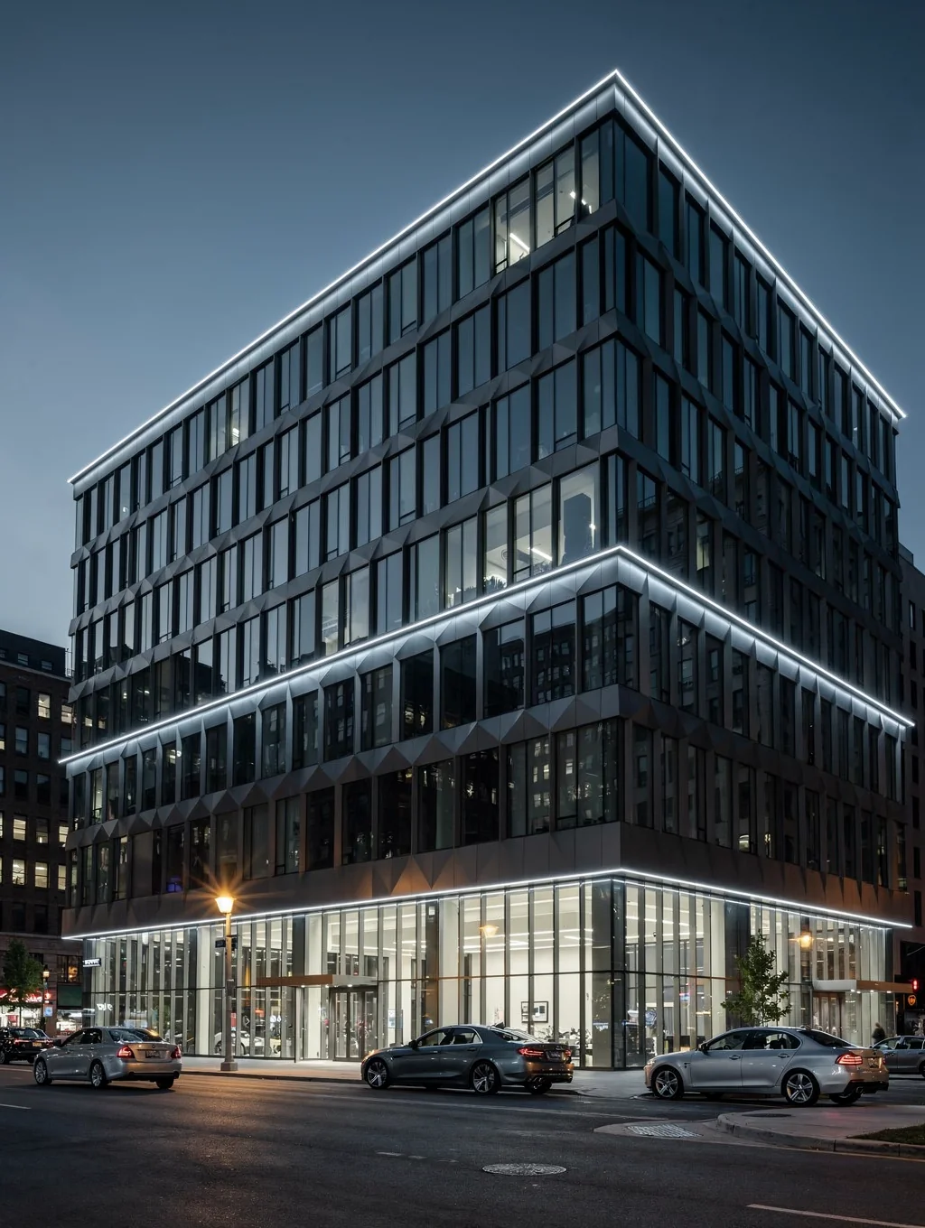 Disciplined architectural lines meeting in a high-contrast environment